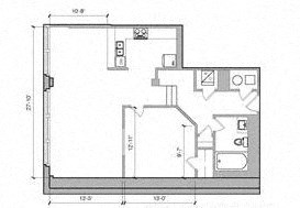 the floor plan of a small house with a bathroom and a bedroom